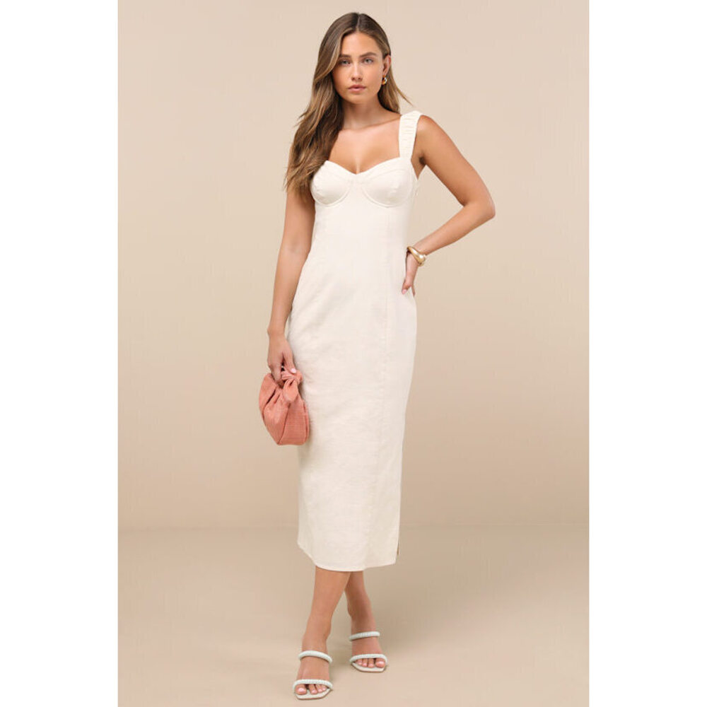 Lulu's Cream Bustier Midi Dress